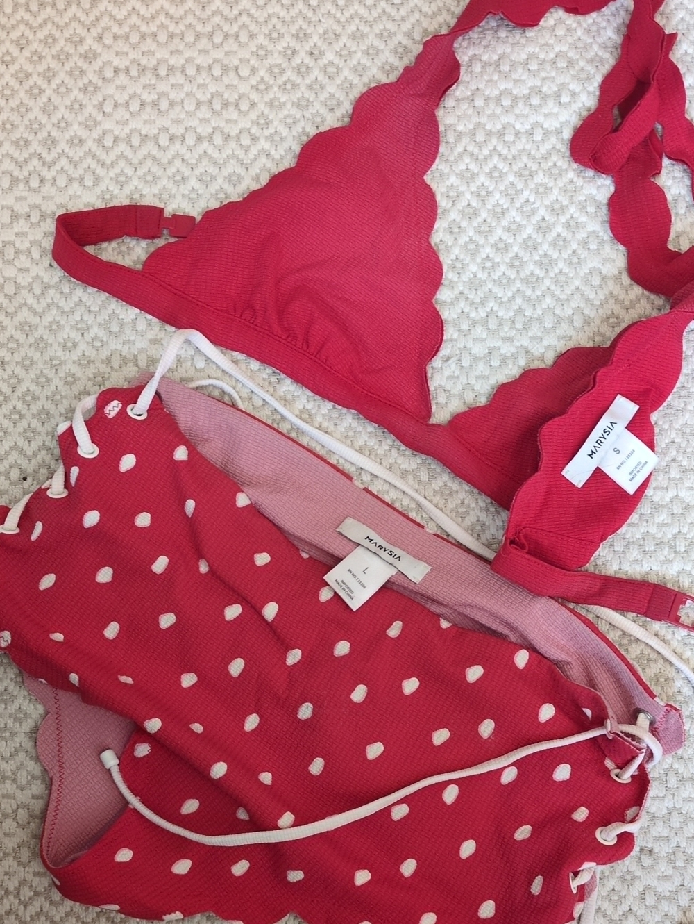 Marysia L/B S/T Spring Tie Bottoms Red Polka Dot Red White Halter Scalloped